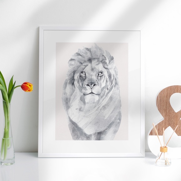Watercolor Lion Portrait Wall Art Illustration Print Poster Unframed - Picture 5 of 6